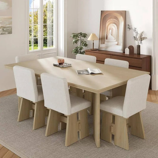 7 Teile Esstisch 7-Stück, Terrasse, Garten, Holz, Beige