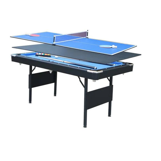 Fold Multi-Game Tisch, 65, 75 in., 3 in., 3-in-1, Blau, Stahl, 65.75 in