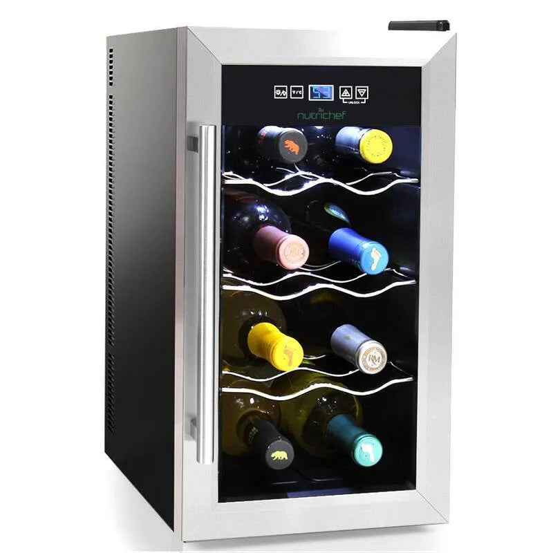 Kühlschrank, NutriChef, 8 Flaschen 12. 6 in. 8-Flaschen Elektrischer Weingetränkekühler Kühlkühler Keller, Schwarz, Getränke- und Weinkühlschränke, 12.6 in