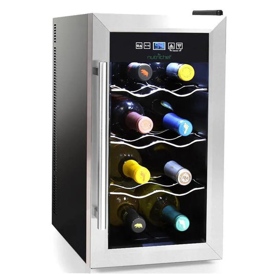 Kühlschrank, NutriChef, 8 Flaschen 12. 6 in. 8-Flaschen Elektrischer Weingetränkekühler Kühlkühler Keller, Schwarz, Getränke- und Weinkühlschränke, 12.6 in