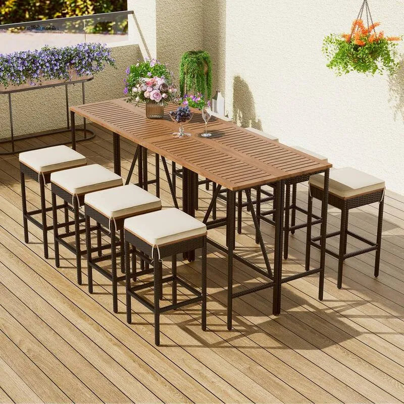 10 Teile Wood Bar Höhe Garten Bistro Set 10-Stück, Brown