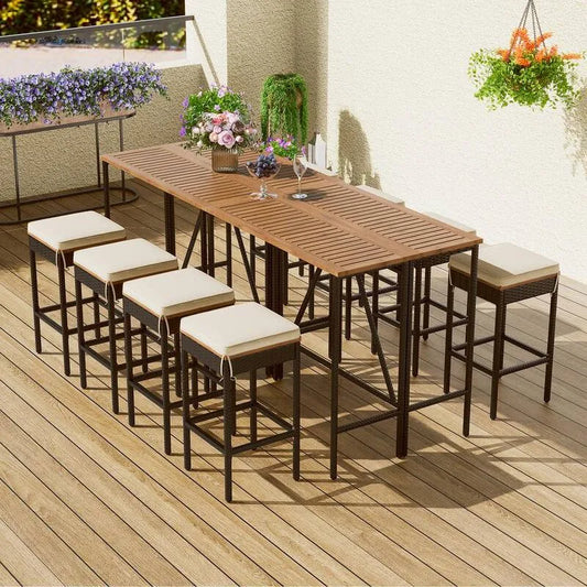 10 Teile Wood Bar Höhe Garten Bistro Set 10-Stück, Brown