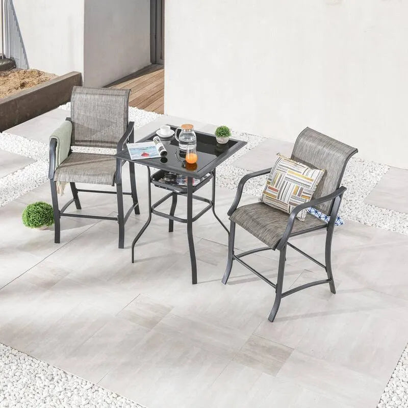 3 Teile Garten Bistro-Set, Grau 3-Stück-Metal