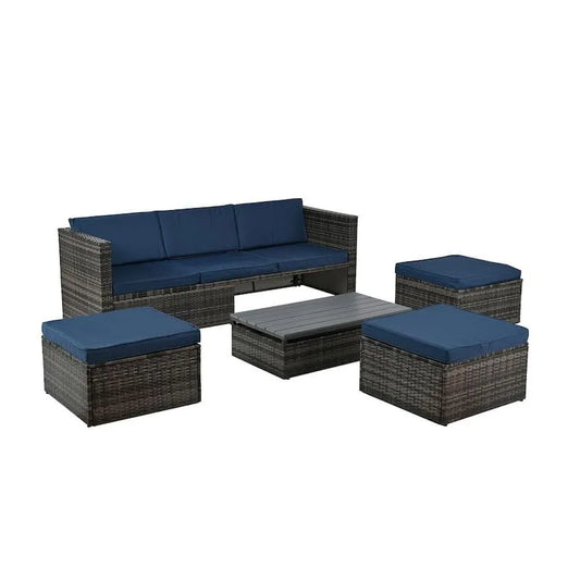 Sofa Sperrholz Lift Top, 5 Stück, mit Sitzkissen dunkelgrau, Sperrholz Lift Top Couchtisch, Garten, 5 Teile