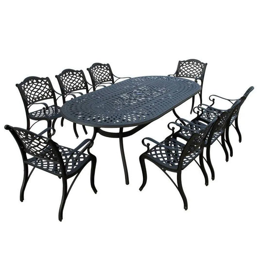 9 Teile Oval Dining Höhe Garten Essgruppe 9-Stück, Schwarz, Aluminium, Garten-Essgruppen
