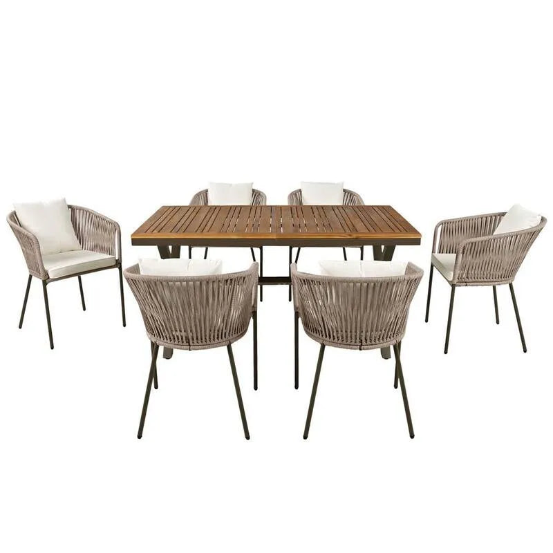 Teil Metal Garten Dining Set 7 Teile, Allwetter-Metal Garten Dining Set mit Beige Kissen für Garten