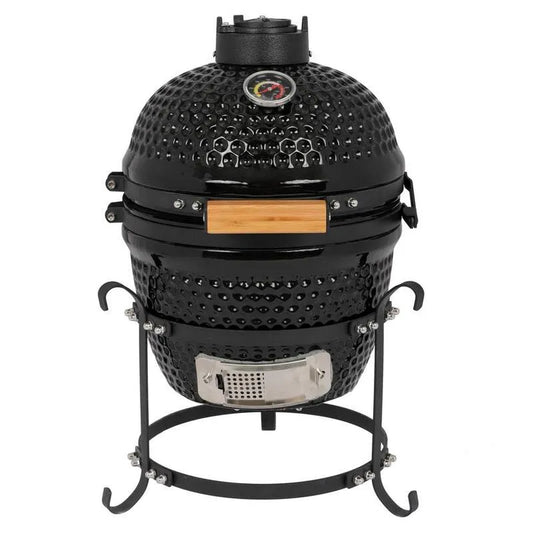 Karl home, 13 in. Holzkohlegrill in Schwarz mit eingebautem Thermometer, Kamado-Grills