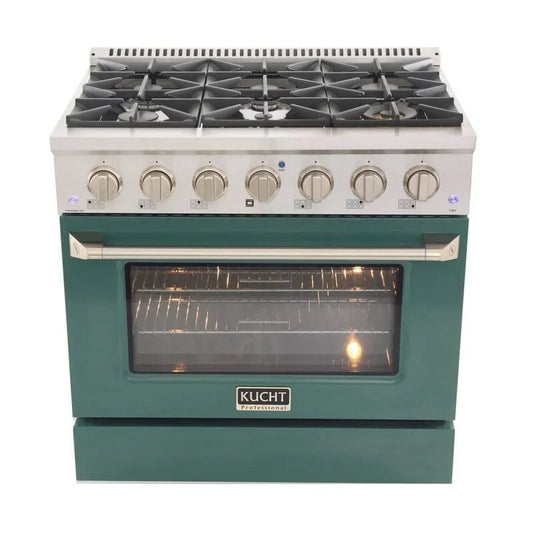 Gas Herd, Edelstahl, Liquid Propan, Umluftgaren, 36 in., 5. 2 cu ft, Pro-Style, Green, 5.2 cu. ft