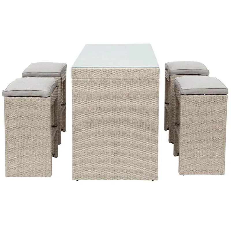 Teil Polyrattan Garten Dining Set 5 Teile, Brown, Polyrattan Garten Dining Set mit Kissen und 4 Hockern