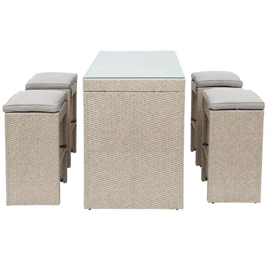 Teil Polyrattan Garten Dining Set 5 Teile, Brown, Polyrattan Garten Dining Set mit Kissen und 4 Hockern