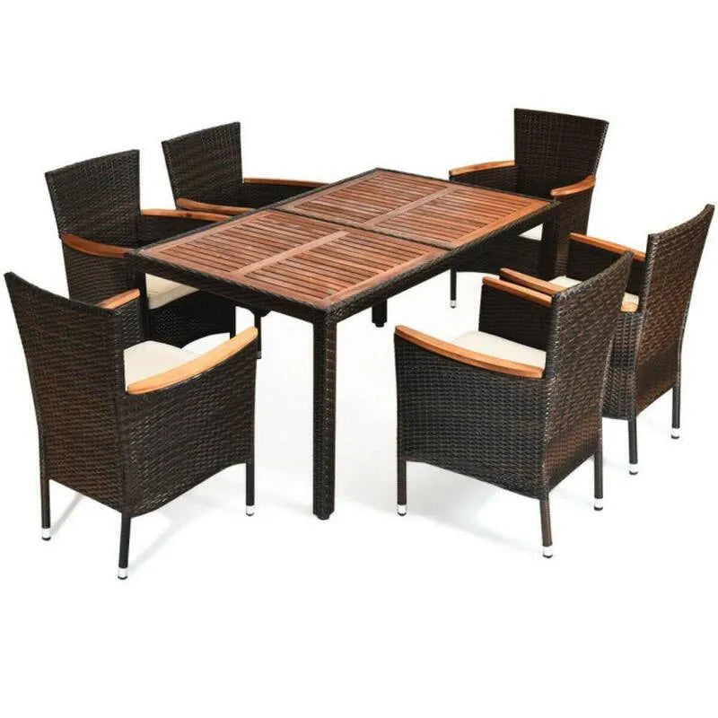 Teil Rattan Polyrattan Garten Essgruppe 7 Teile, Rattan Polyrattan Garten Essgruppe mit Beige Kissen