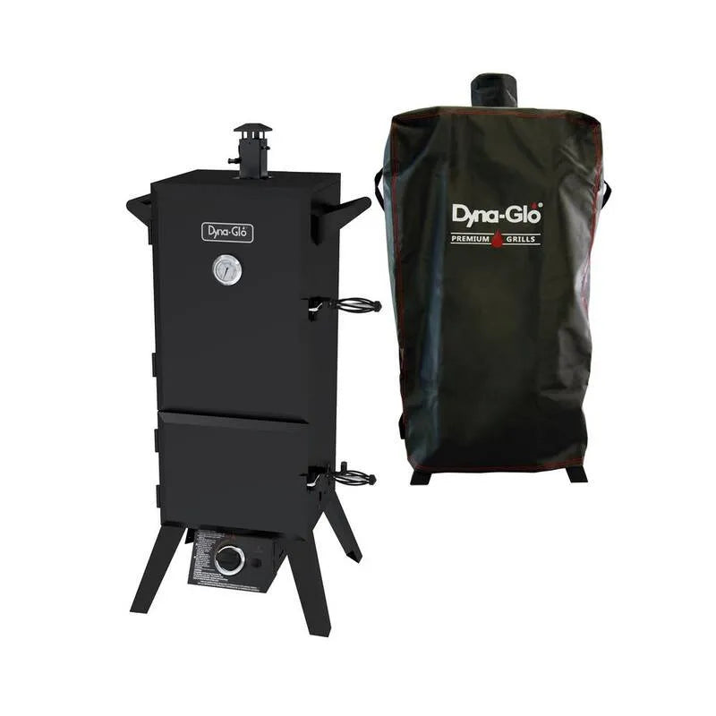 36 in., 36 in. Dual Door Gas Raucher in Schwarz mit Premium Vertikal Raucher Cover