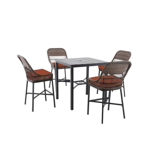 5 Teile Polyrattan Garten Patio High Essgruppe, Braun, Rot, Steinbruch Rot, Garten-Essgruppen