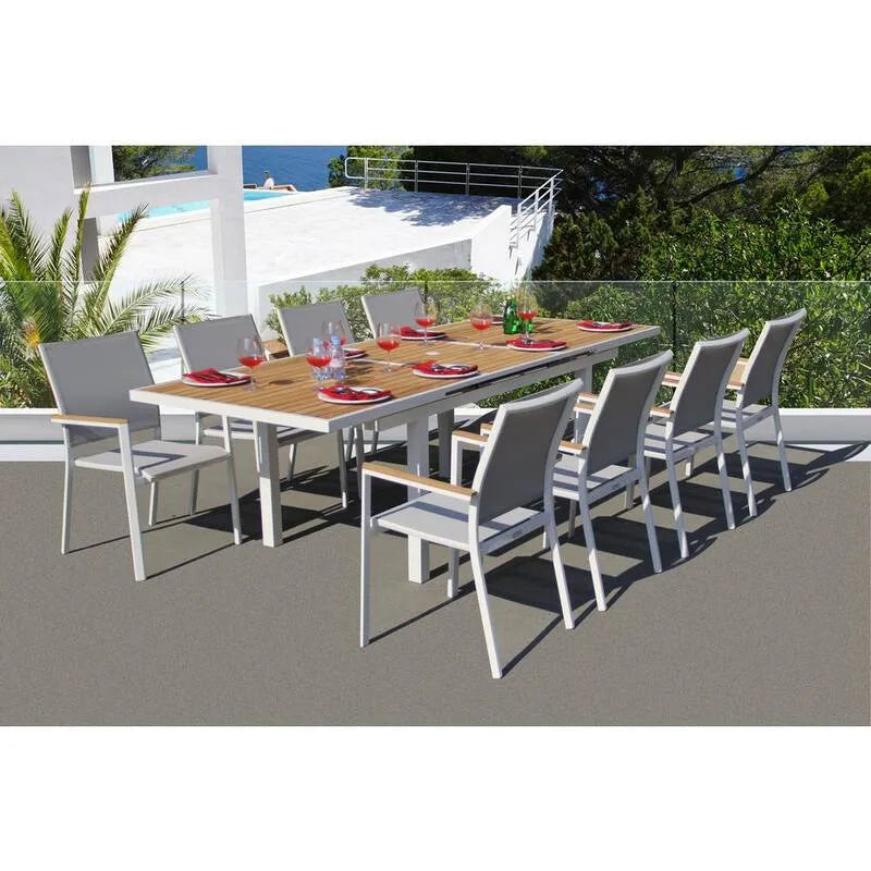 9 Teile Stück Aluminium Garten Dining Set 9-Stück, weißes Aluminium Garten Dining Set mit Schlinge Set in Maus Grau, Mendoza