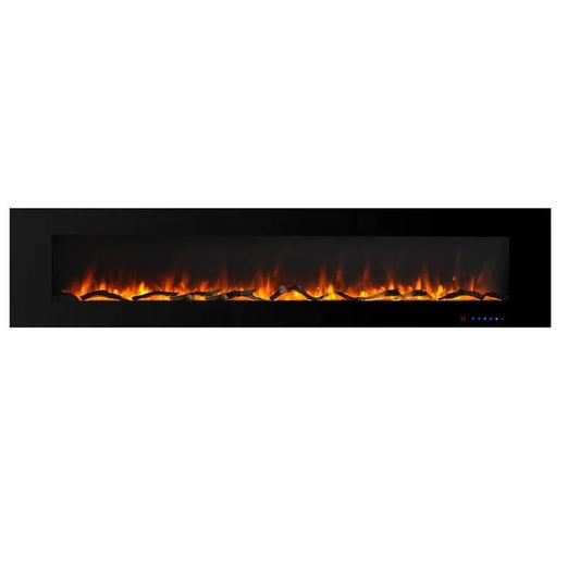 1500/750-Watt, Timer, 84 in., 3 Flammenfarben, Log und Kristall, Wall-Mount Electric Kamin, Schwarz