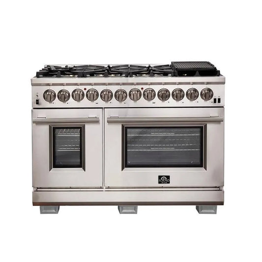 Freistehende Dual Fuel Herd, 48 in., 6. 58 cu. ft, 8 Brenner, Edelstahl, 6.58 cu.ft