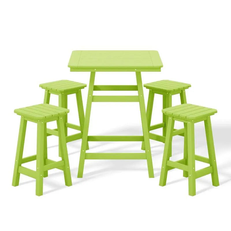 5 Teile Patio Square Thekenhöhe Bistro-Set 5-Stück, passende Barshocker in Lime, Laguna, Outdoor