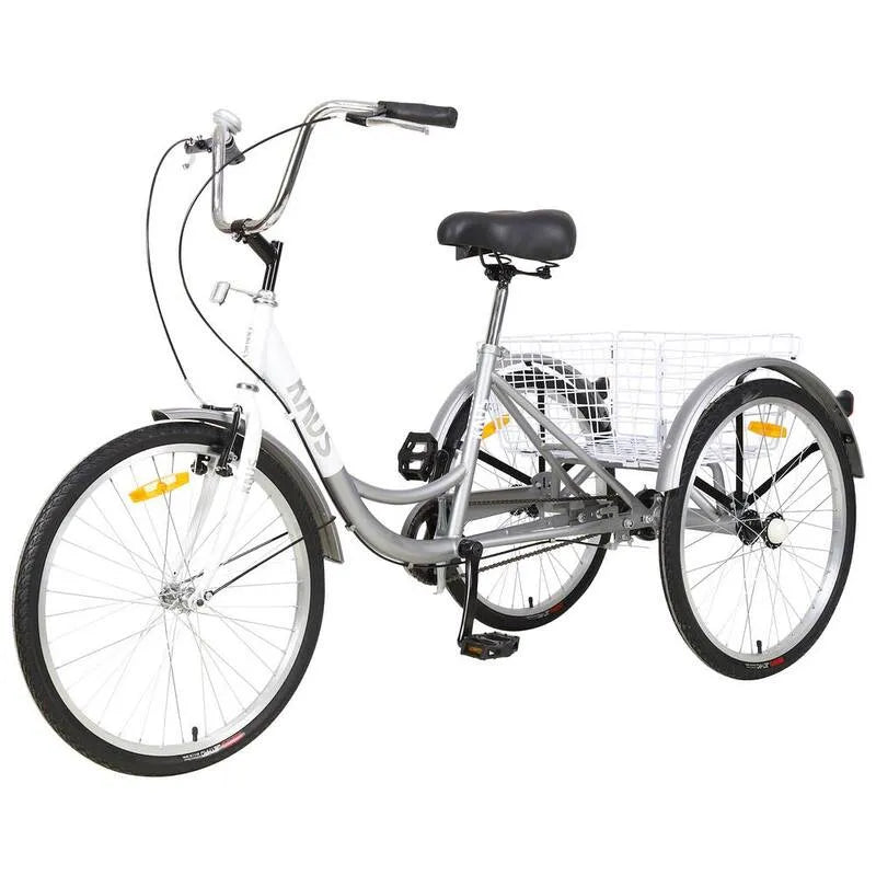 3-Wheel 3-Rad, 26 in., 3-Rad-Bikes, 26 in. Wheels Cruiser Fahrräder mit großem Einkaufskorb, Metallic