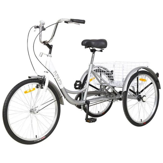 3-Wheel 3-Rad, 26 in., 3-Rad-Bikes, 26 in. Wheels Cruiser Fahrräder mit großem Einkaufskorb, Metallic