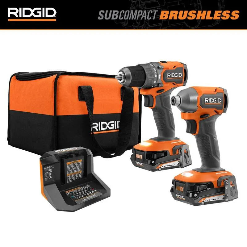 RIDGID Werkzeugset, kabellos Design, kompakte, tragbare Bauweise, 18V, 2. 0 Ah Batterien, & Bag, Schlagschrauber, bürstenlos, 2.0 Ah