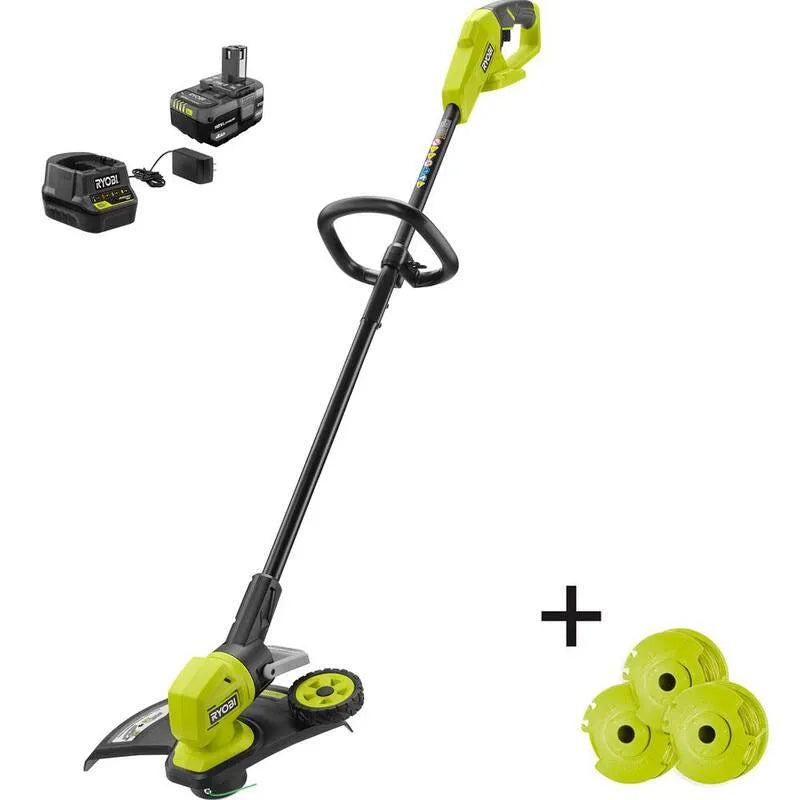 RYOBI 3-Pack kabellos Akku Rasentrimmer, kabellos Design, 18V, 13 in., 4. 0 Ah Batterie und Ladegerät, 4.0 Ah