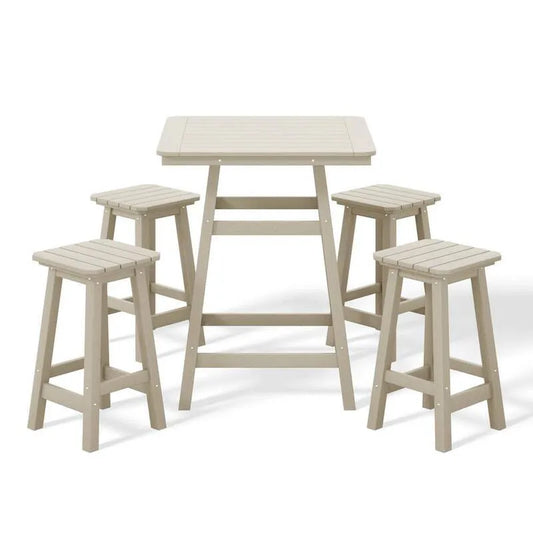 5 Teile Patio Square Thekenhöhe Bistro-Set 5-Stück, passende Barshocker Sand, Laguna, Outdoor
