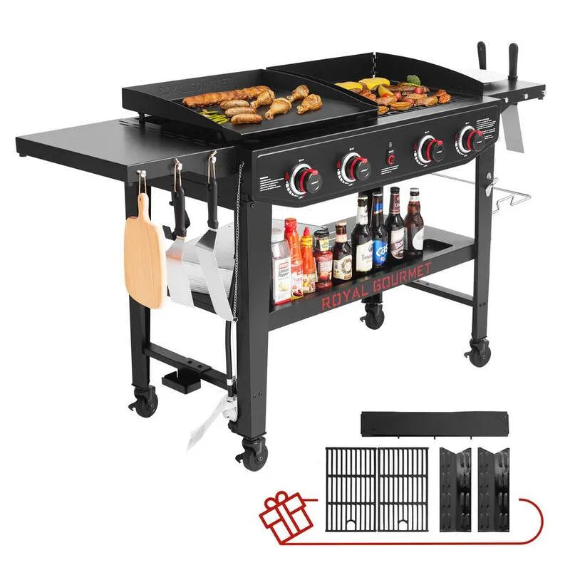 Burner Gasgrill 4-Burner, für hohe Beanspruchung und haltbar für Garten-Koch, Schwarz