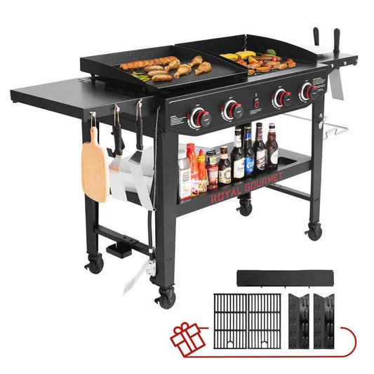 Burner Gasgrill 4-Burner, für hohe Beanspruchung und haltbar für Garten-Koch, Schwarz