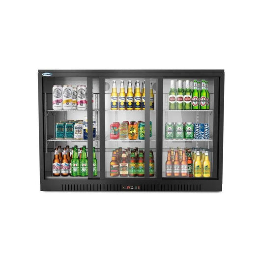 Koolmore, 53 in. W 11. 3 cu. ft. Kommerzielle 3 Glas Schiebetür Counter Height Back Bar Kühler Kühlschrank in Schwarz, Gewerbekühlschränke, 11.3 cu. ft