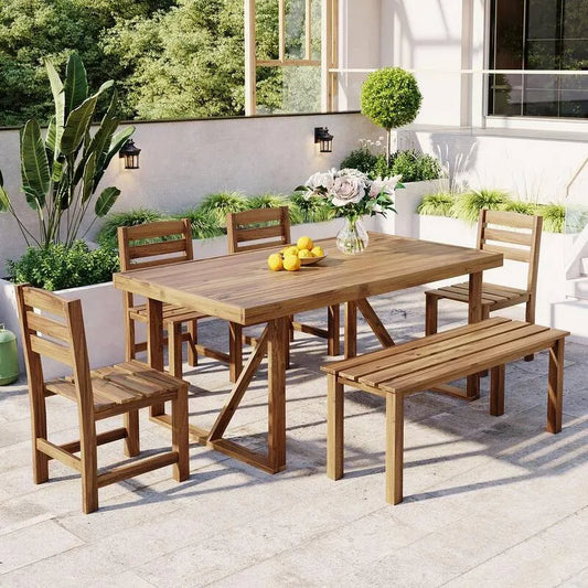 6 Teile Holz Rechteckige Standard Garten Dining Set 6-Stück
