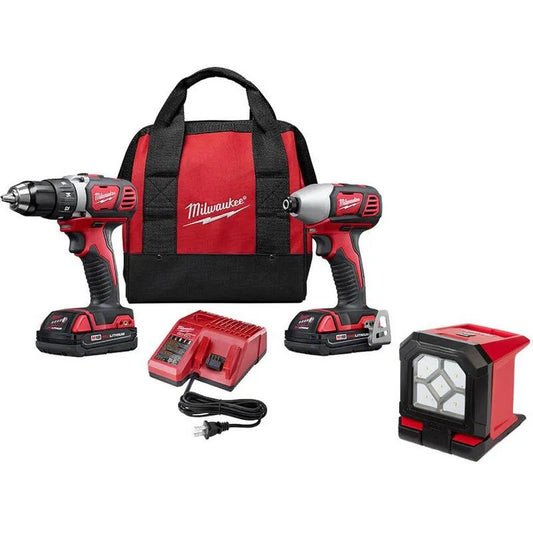 Milwaukee M18 18V Lithium-Ionen 2-Werkzeug Schnurloses Bohren, Schnurloses Design, mit LED-Montage Hochwasserlicht