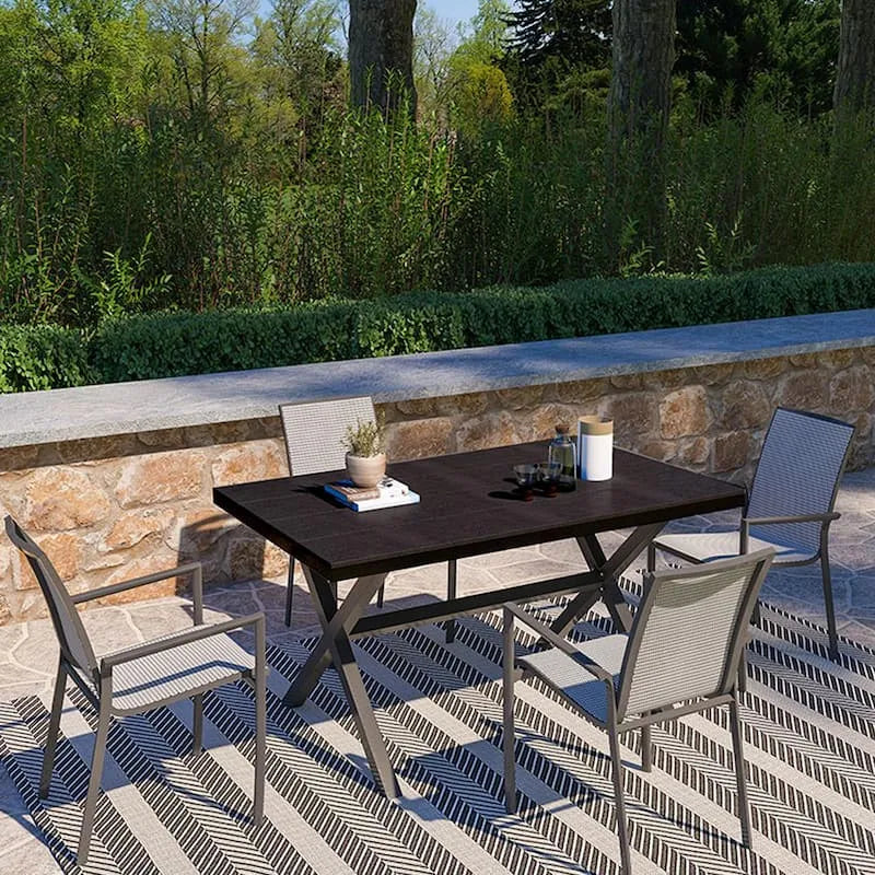5 Teile Rechteckiges Standardhöhe Garten Essgruppe 5-Stück, BlackGray, Aluminium, Holz