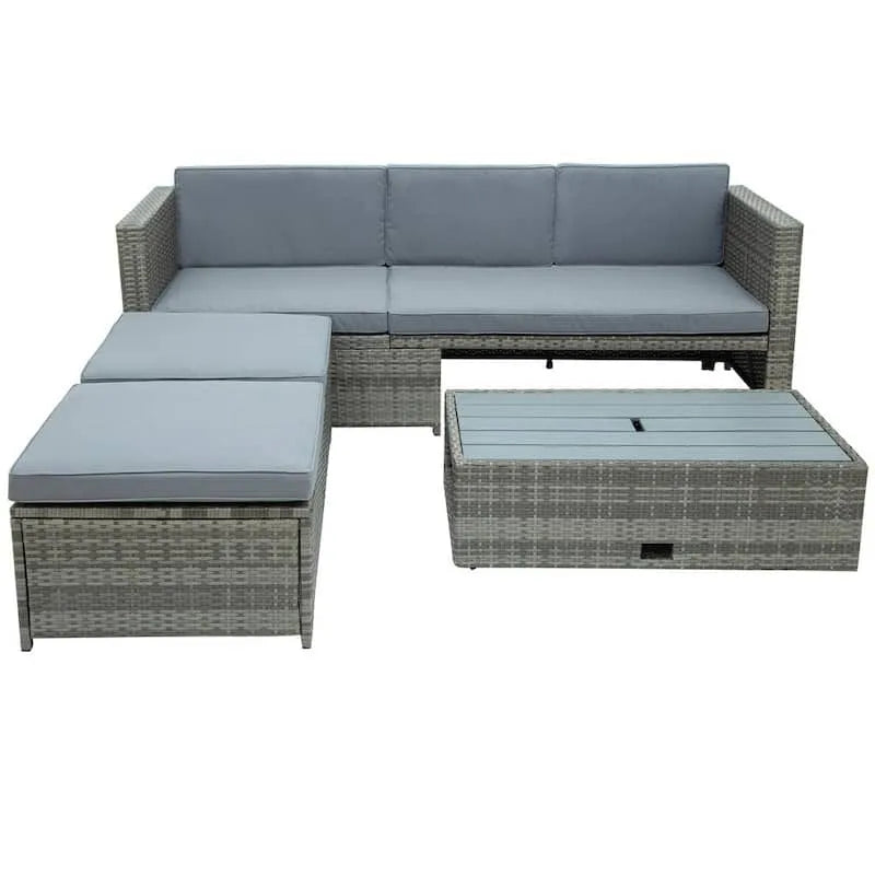 Brown Polyrattan Garten Chaise Lounge mit grauen Kissen, klassisch