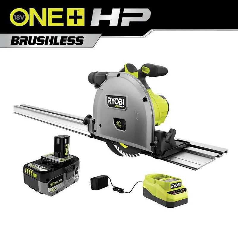 RYOBI HP 18V Track Säge Kit, Schnurloses Design, 6-1/2 in., 4. 0 Ah, Bürstenlos, Batterie, 4.0 Ah