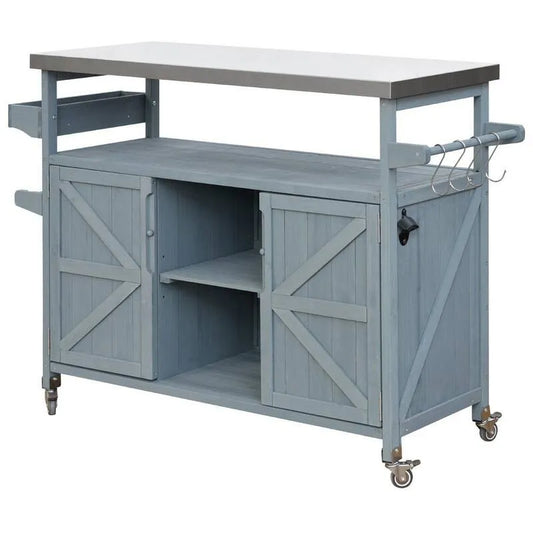 Lagerschrank, Gewürz- und Handtuch-Gestell, Edelstahl, Garten, Blau, Holz