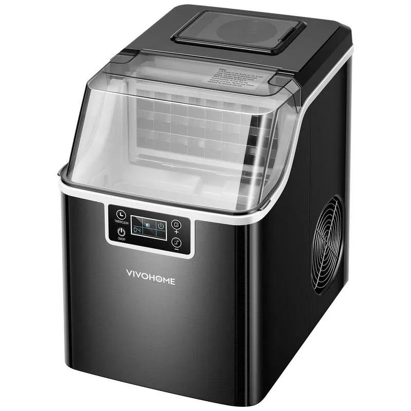 Eiswürfelbereiter 9in., 45 lb, Edelstahl, selbstreinigend, kompaktes tragbares Design, Schwarz