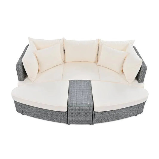 6 Teile Sofa Gespräch Runde 6-Stück, Grau, Patio Polyrattan Garten Sektional Set, Beige